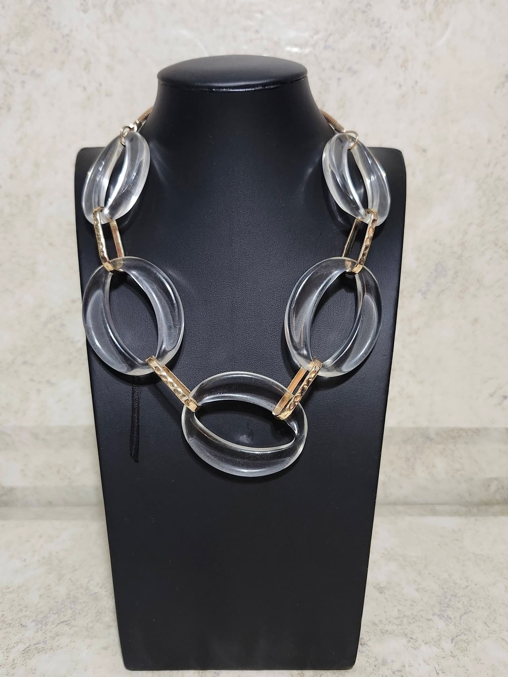 Clear Oval Link Necklace with Gold Accents - Women Jewelry